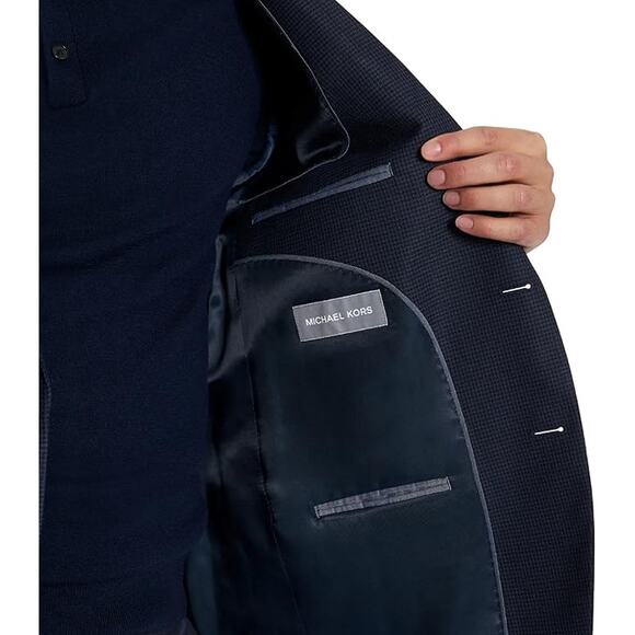 NWT Michael Kors Men’s Twill Kent Classic Fit Navy Check Suit/Blazer sz 46S - Picture 7 of 7